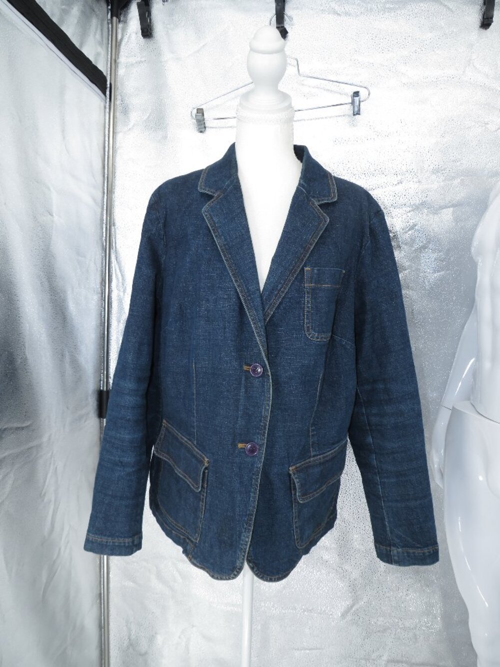 IZOD Denim Jacket Blue 1Xlg Women Stretch Button Front Blazer Trucker Jean Coat